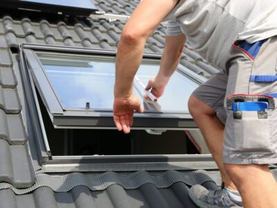 A worker installs a skylight