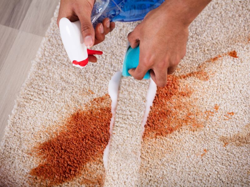 A man removes stains