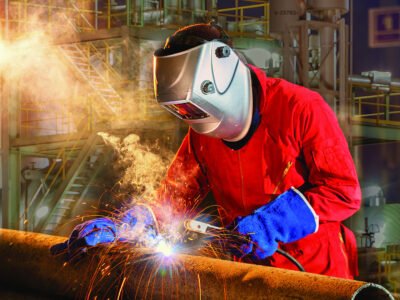 A welder does his job