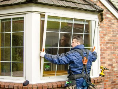 A worker changes windows