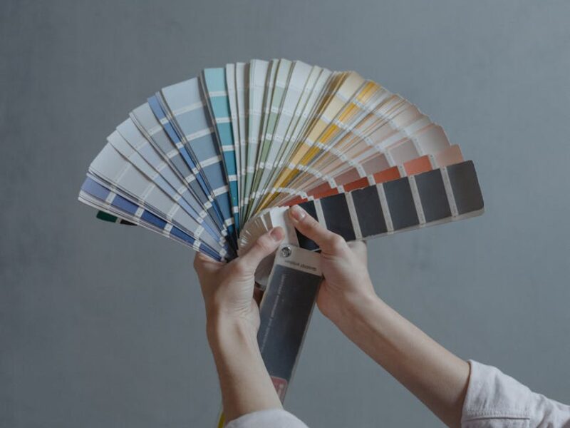 person holding blue white and red hand fan